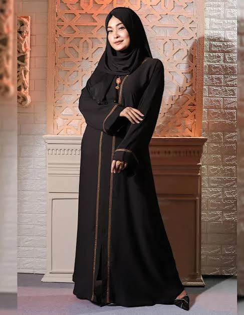 Black Color Borka Design with Lace Work